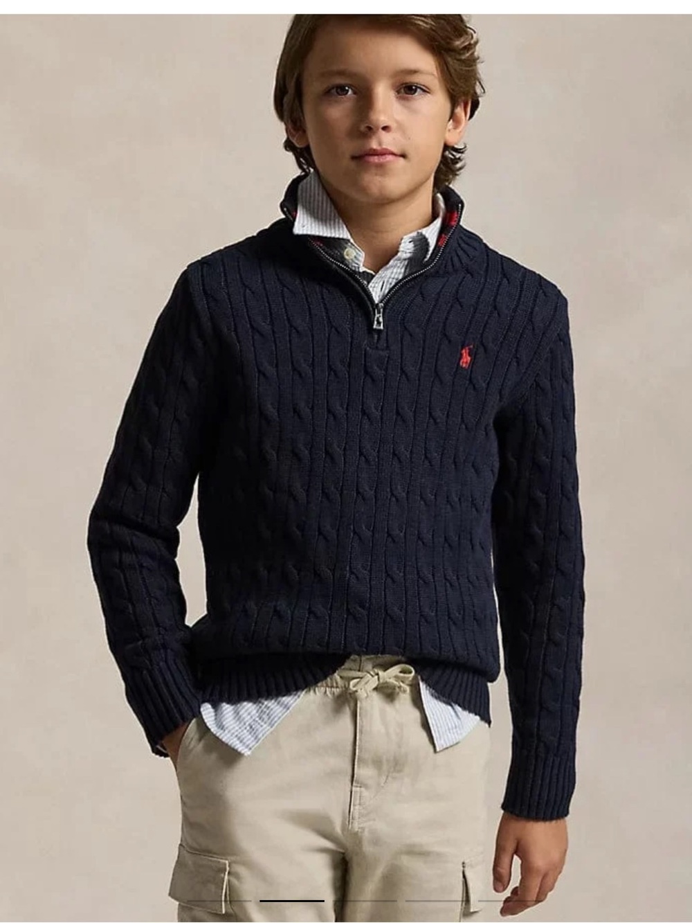 Ralph Lauren Boys' Navy Cable-Knit Half-Zip Sweater